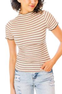 Топ с воротником-стойкой в ​​полоску Nostalgic Note бежевого цвета Shopin in LA