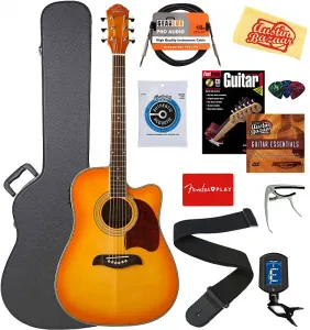 Акустико-электрогитара Oscar Schmidt OG2CE Dreadnought - цвет Flame Yellow Sunburst с жестким кейсом