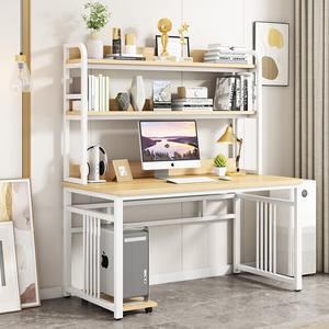 Компьютерный стол Xinmeikai с полками, 100x60x170 см, белая рама + светлый орех