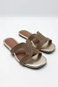 Шлепанцы Hera Diamante с декором и вырезами Miss Diva, розовое золото