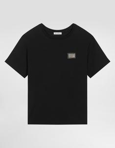 Джемпер из хлопкового трикотажа оверсайз с логотипом на планке Dolce&Gabbana, черный