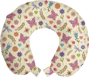 Подушка для шеи ABAKUHAUS Floral Travel Pillow, абстрактная красочная флора, дорожный аксессуар из пеноматериала для самолета и автомобиля, 30 x 30 см, разноцветная Abakuhaus