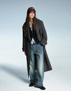 Пальто Bershka Oversize с текстурой фетра серого цвета