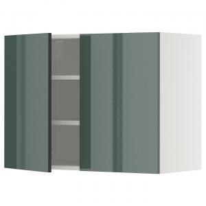 Настенный шкаф с полками/2 дверцами, белый/глянцевая темно-серо-зеленая краска Kallarp, 80x60 см IKEA Metod