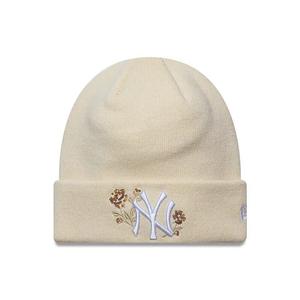 Женская шапка-бини New Era NY Yankees с логотипом в виде розы и пайетками бежевого цвета
