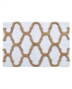 Геометрический противоскользящий коврик для ванной из хлопка, 61 x 91 см Saffron Fabs, белый/бежевый