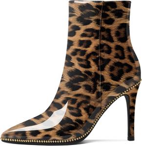Женские ботильоны Eldof с бисером, закрытым заостренным носком, на высоком каблуке-стилетто, с боковой молнией, каблук 3,5 дюйма, Leopard