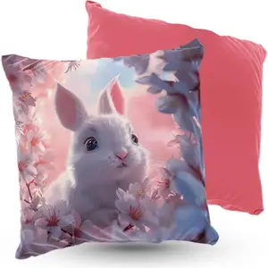 Подушка велюровая ПРЕМИУМ с милым зайчиком, 40 х 40 см, декоративная с наполнителем, для гостиной, спальни или в подарок. 5made