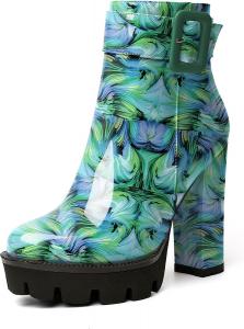 Женские ботильоны на платформе Esvowido, с круглым носком, грубой подошвой, пряжкой, массивным каблуком, молнией сбоку и мехом, зимние короткие ботинки, Floral Green