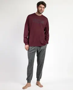Мужская пижама длинная из хлопкового трикотажа бордового цвета Admas