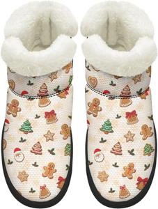 Зимние ботинки KEIAHUAN для женщин с меховой подкладкой, теплые ботинки без шнурков для холодной погоды, уличные ботильоны, Christmas Gingerbread