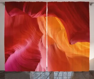 Штора ABAKUHAUS Геология в деревенском стиле, оттенки Eroding Stone, универсальная ленточная штора для гостиной с петлями и крючками, 280 x 225 см, цвет: ярко-оранжевый Abakuhaus