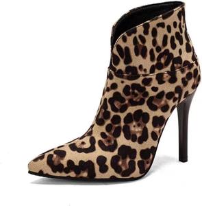 Женские джинсовые ботильоны Aflngle на высоком каблуке с заостренным носком, вырезом в форме V, низким верхом, без застежки, короткие ботинки, модная повседневная обувь для вечеринок и платьев, Leopard Print