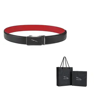 JAGUAR Роскошный кожаный ремень с автоматической пряжкой для мужчин, Black-Black Outer Red Base