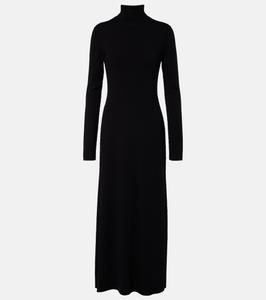 Длинное платье Leoline из натуральной шерсти с высоким воротником The Row, черный