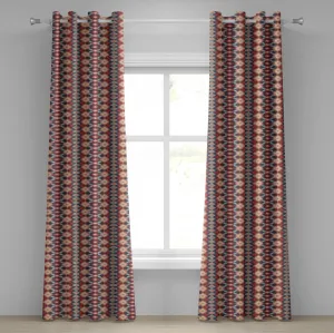 Шторы-икат ABAKUHAUS с люверсами, этнические, аборигенные культуры, орнамент, абстрактные ромбы и линии, декоративные двухпанельные шторы, 280 см x 225 см, цвет морской пены, ярко-оранжевый Abakuhaus