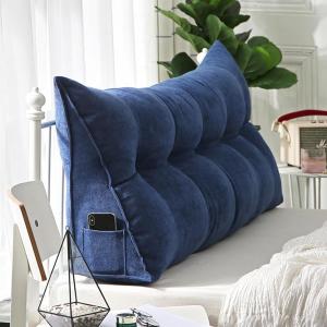 Подушка клиновидная COZMAX для спины, темно-синий, размер S, Queen Size, льняной хлопок, съемный чехол