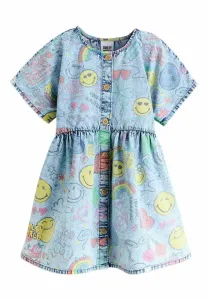 Джинсовое платье прямого кроя с застежкой на пуговицы и рисунком «смайлик». Next, Blue Denim