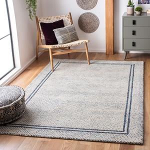 Ковер SAFAVIEH, 92 x 153 см, Abstract Collection, Ivory & Navy, ручной работы из шерсти, идеален для помещений с высокой проходимостью: прихожая, гостиная, спальня (ABT341N)