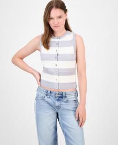 Полосатый жилет-свитер с круглым вырезом для подростков Ultra Flirt, Grey/White Stripe