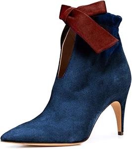 Женские классические ботильоны XYD с острым носком, на низком каблуке, с изящным бантом, на молнии, для вечеринок и фестивалей, Blue-Red