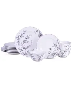 Набор столовых приборов из фарфора Bellamy, 12 предметов, сервиз на 4 персоны 222 Fifth, black