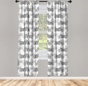 Шторы ABAKUHAUS для мотоциклов, реалистичное изображение классических мотоциклов в оттенках серого с подробным описанием, 2 панели 75 x 175 см, цвет: черный, белый, серый Abakuhaus