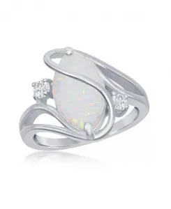 Овальное кольцо с инкрустацией из белого синтетического опала и фианитом в стерлинговом серебре Caribbean Treasures, white