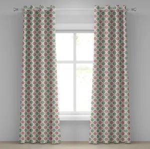 Рождественская штора на люверсах ABAKUHAUS, традиционные норвежские мотивы розы сельбу, расположенные по диагонали, скандинавская классика, декоративные двухпанельные шторы, 280 см x 260 см, цвет: зеленый, белый, красный