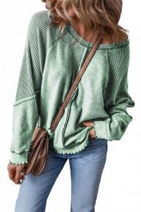 Минерально-синий свитшот с регланными рукавами, вафельной текстурой, пэчворком и открытыми швами Shewin