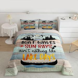 Erosebridal Комплект постельного белья Lake Decor Queen в стиле кантри с ретро принтом гор и озера, Multi 12