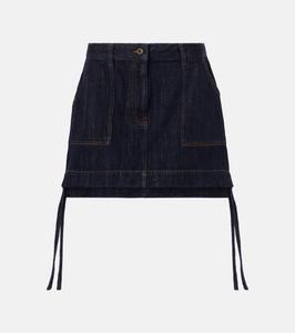 Джинсовая мини-юбка с кожаной отделкой Anagram Loewe, Indigo Blue