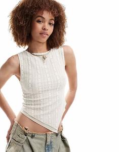 Топ Etta с двойным кружевом и асимметричным кроем цвета слоновой кости Motel