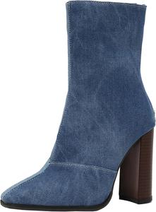 Женские ботильоны с цветными вставками на массивном каблуке и молнией сзади XIEPP, Blue