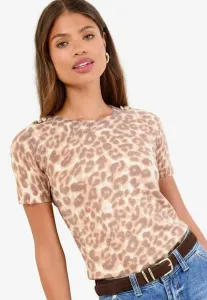 Футболка стандартного кроя с пуговицами на плечах, круглым вырезом, короткими рукавами и принтом. Lipsy, Animal