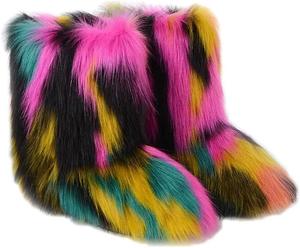 Женские разноцветные сапоги TangDao из искусственного меха, пушистые, мягкие, с округлым носком, из замши, зимние, удобные, теплые, короткие снегоступы на плоской подошве, сапоги до середины голени, для улицы и дома, Multicolour-7