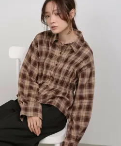 клетчатая рубашка в стиле бюстье со сборками