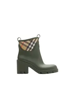 Женские резиновые сапоги на низком каблуке с рисунком болотной породы Burberry, зеленый