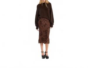 Юбка-карандаш из цветочной сетки цвета «цикорий-кофе» Rotate, Chicory Coffee