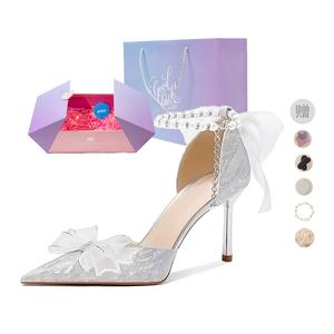 NTOZE Стройные каблуки на шпильке для женщин в подарочной упаковке - серебряная коробка со звездами (с подарком), цвет Silver Starry Box (Gift Included)