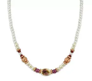 Ожерелье из бисера с искусственным жемчугом и фиолетовыми кристаллами в форме цветка, розовое золото, регулируемое, 15 дюймов 2028, multi