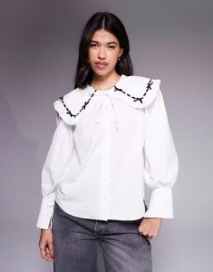 Белая рубашка из поплина с декоративным воротником River Island