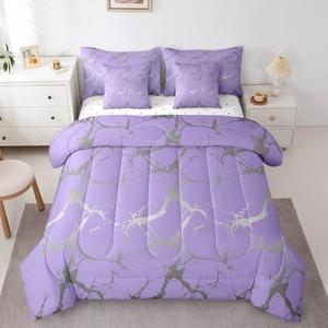 Erosebridal Комплект постельного белья Absrtact Art Reversible из полиэстера, фиолетово-серебристый абстрактный принт, всесезонный, Silver Purple