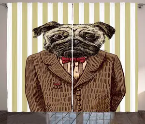 Штора ABAKUHAUS "Мопс в деревенском стиле", нарядный костюм для собаки, универсальные ленточные шторы для гостиной с петлями и крючками, 280 x 175 см, светло-коричневый Abakuhaus