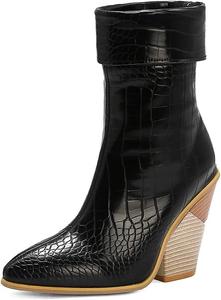 Женские ботильоны VOKLIN в западном стиле с заостренным носком, высокой массивной подошвой и высоким каблуком, короткие элегантные ботинки, Black-Velvet Lined