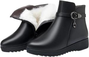 Женские теплые ботинки Niiyyjj Flat Snow, босоножки для мам, нескользящие ботильоны на платформе, большие размеры, Black Wool