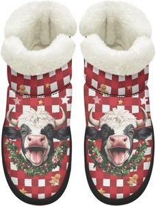 Женские удобные зимние ботинки для ходьбы средней длины с противоскользящей подошвой и подкладкой из искусственного меха, размер США 4.5-12 Chririnla, Cute Cow