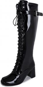 Женские сапоги LIURUIJIA Gogo с кружевами, с молнией сбоку, высокая коленная и на толстом каблуке, сапоги для езды, Black