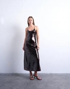 Длинное платье-комбинация Topshop с пайетками шоколадного цвета