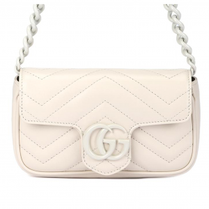 Gucci Сумка-пояс GG Marmont V-образной формы из стеганой кожи с клапаном, женская, очень маленькая, белая